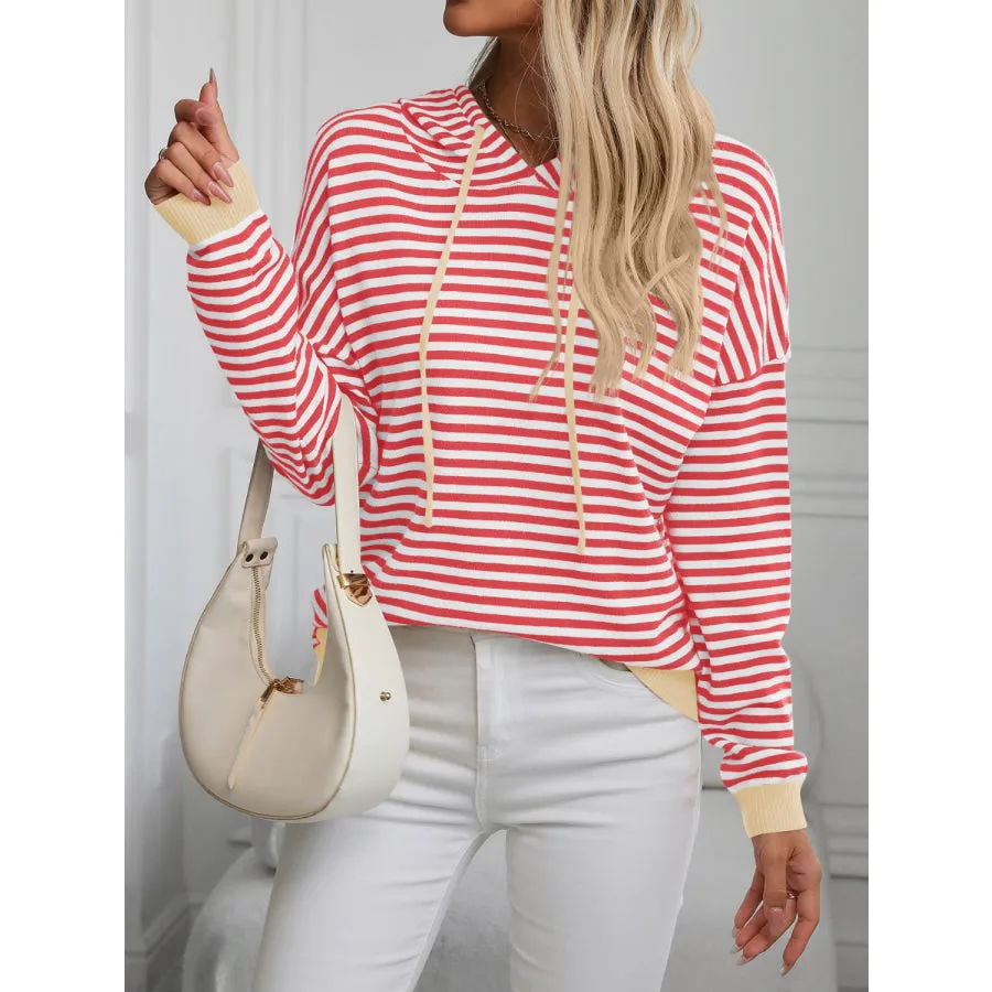 Striped Long Sleeve Hooded Knit Top