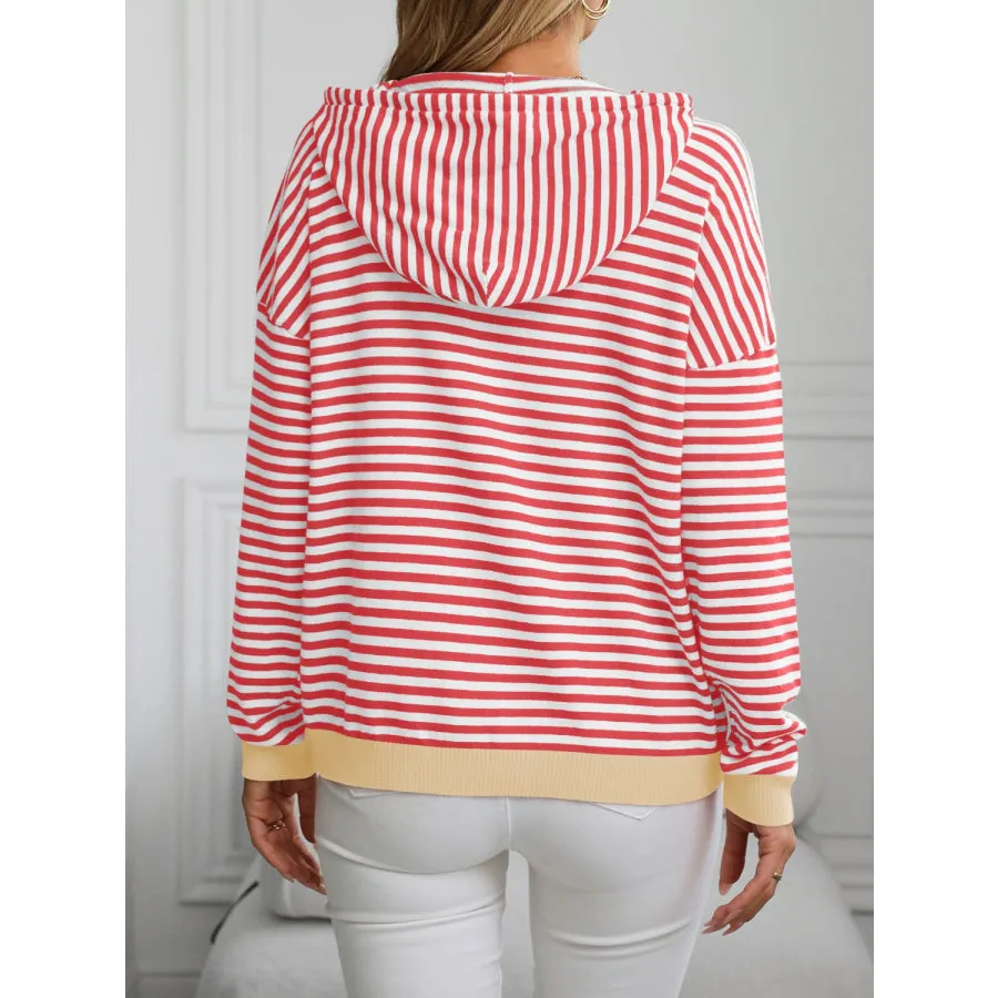 Striped Long Sleeve Hooded Knit Top