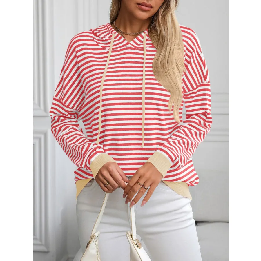 Striped Long Sleeve Hooded Knit Top