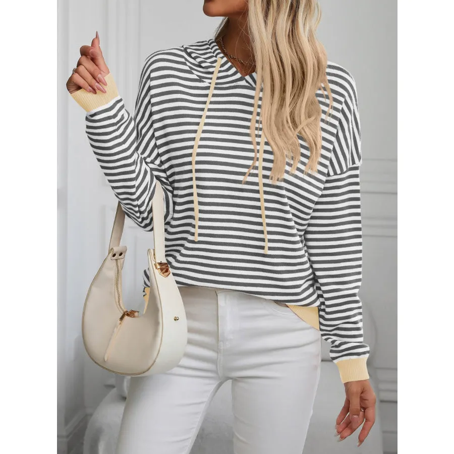 Striped Long Sleeve Hooded Knit Top