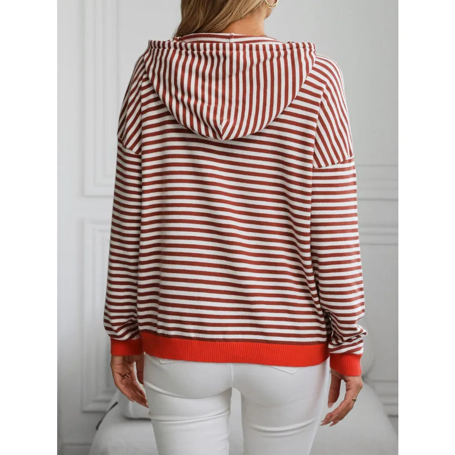 Striped Long Sleeve Hooded Knit Top