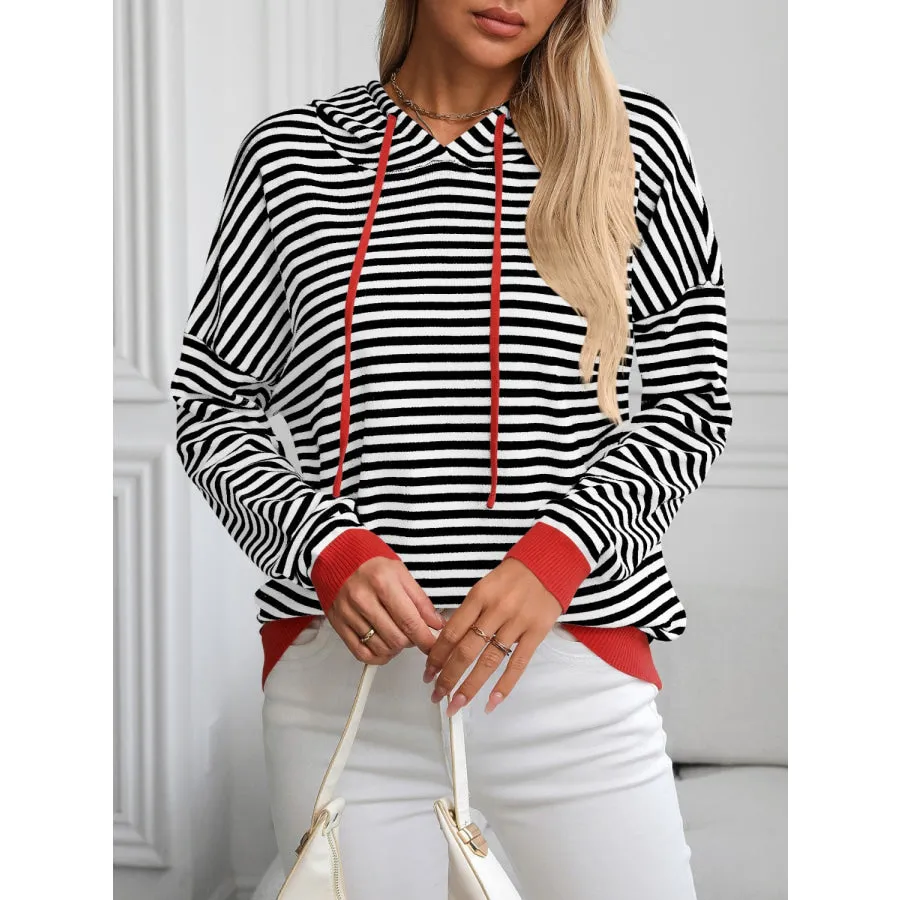 Striped Long Sleeve Hooded Knit Top