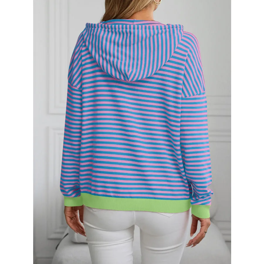 Striped Long Sleeve Hooded Knit Top