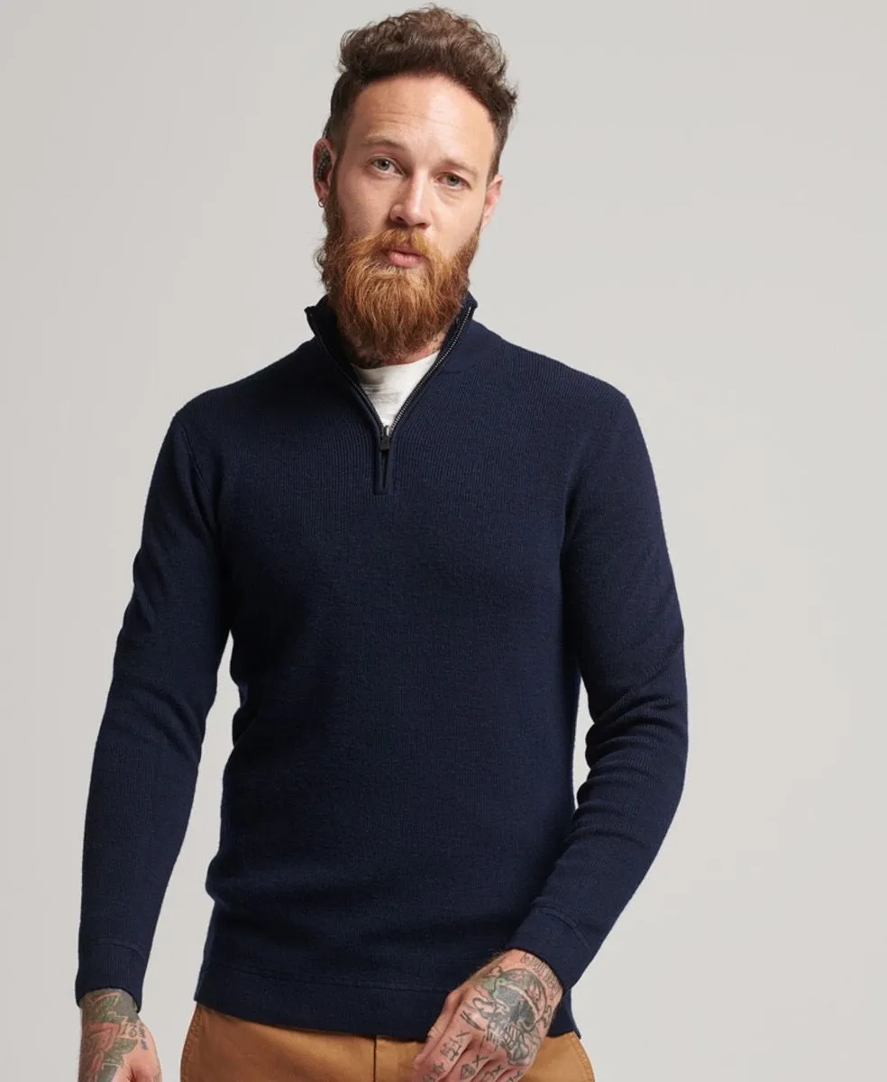 Superdry Zip Neck Merino Studios Jumper Carbon Navy