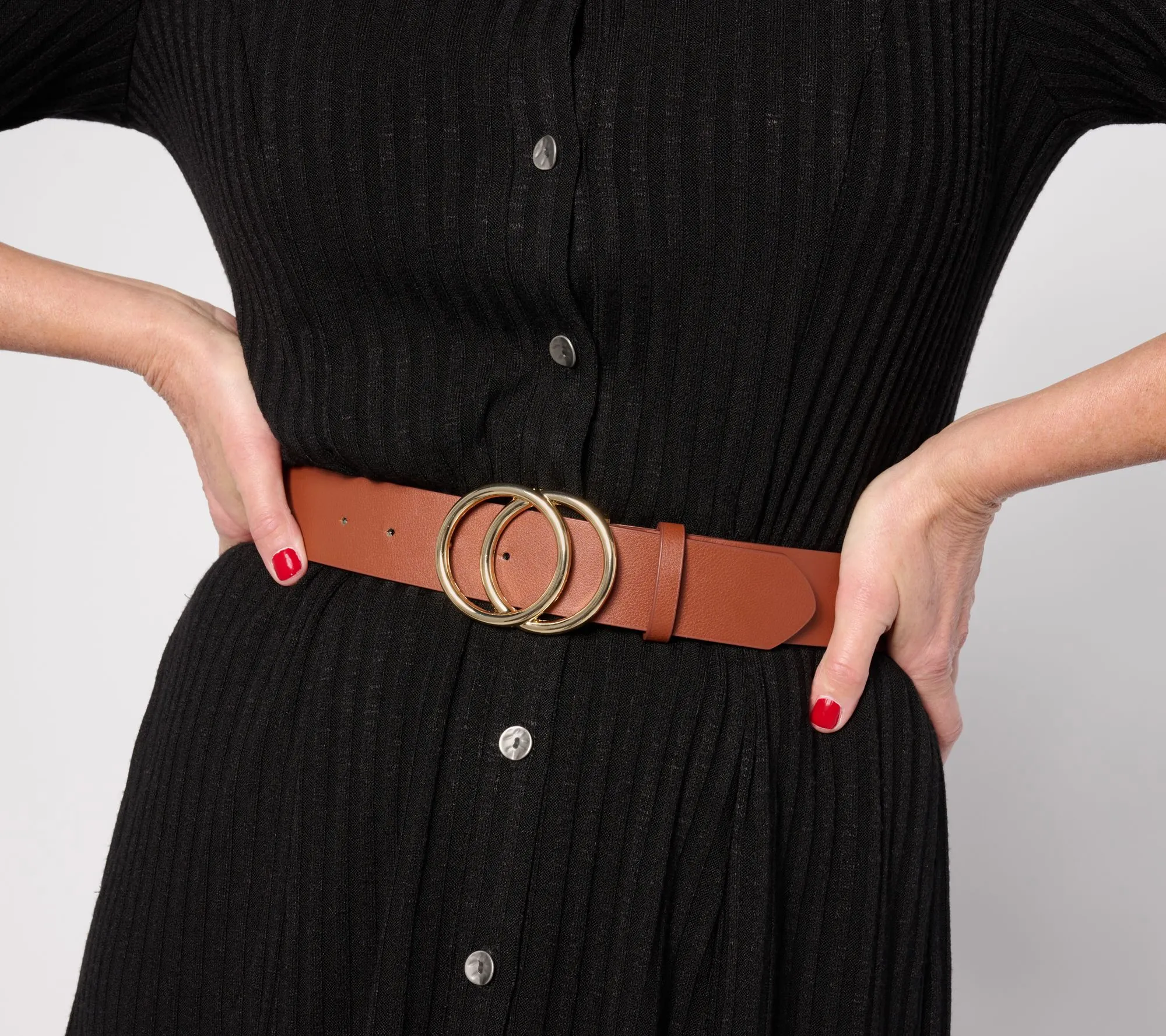 Susan Graver Faux Leather Double Ring Closure Belt