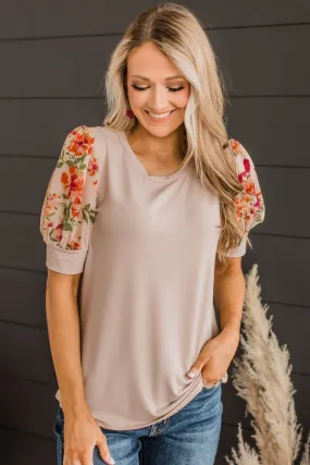 Take More Chances Puff Sleeve Top- Light Beige