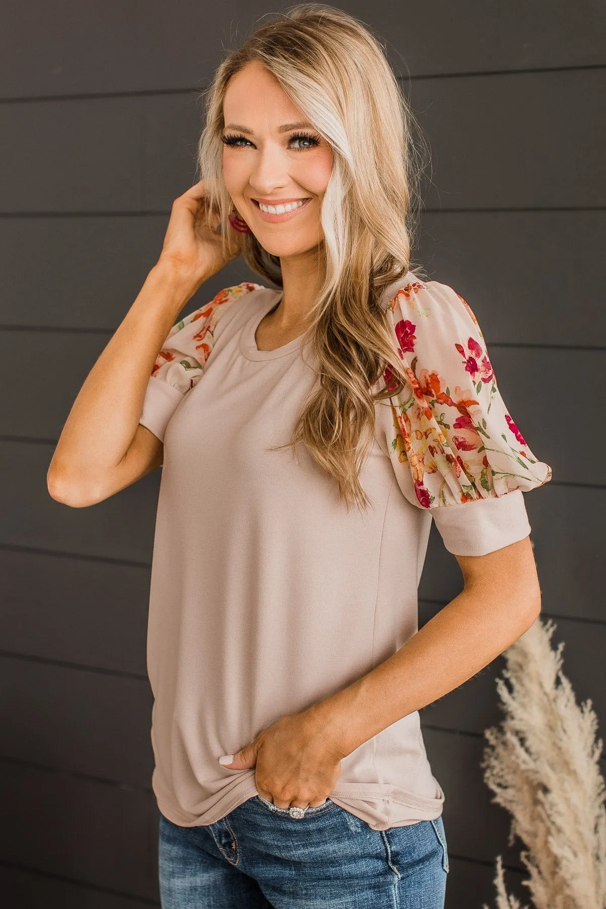 Take More Chances Puff Sleeve Top- Light Beige