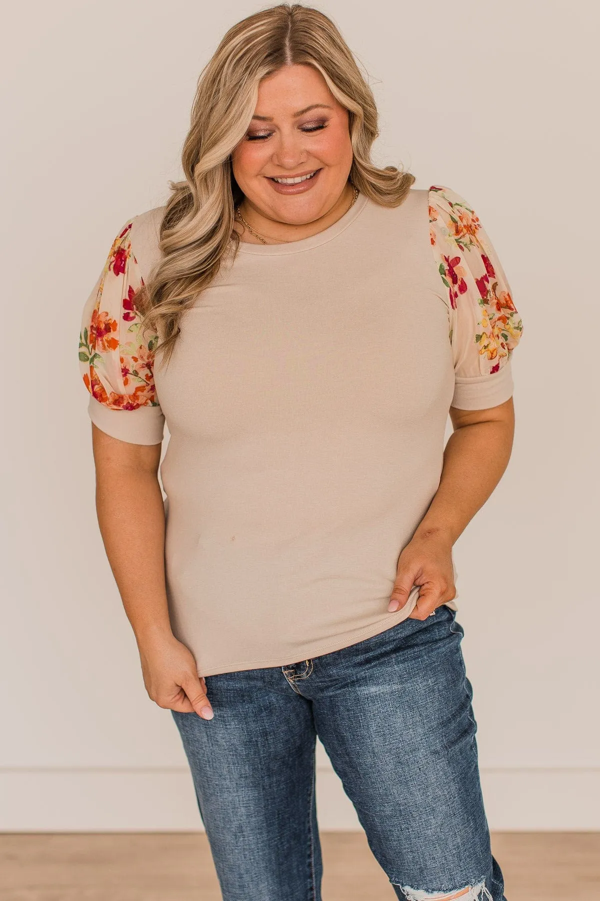 Take More Chances Puff Sleeve Top- Light Beige