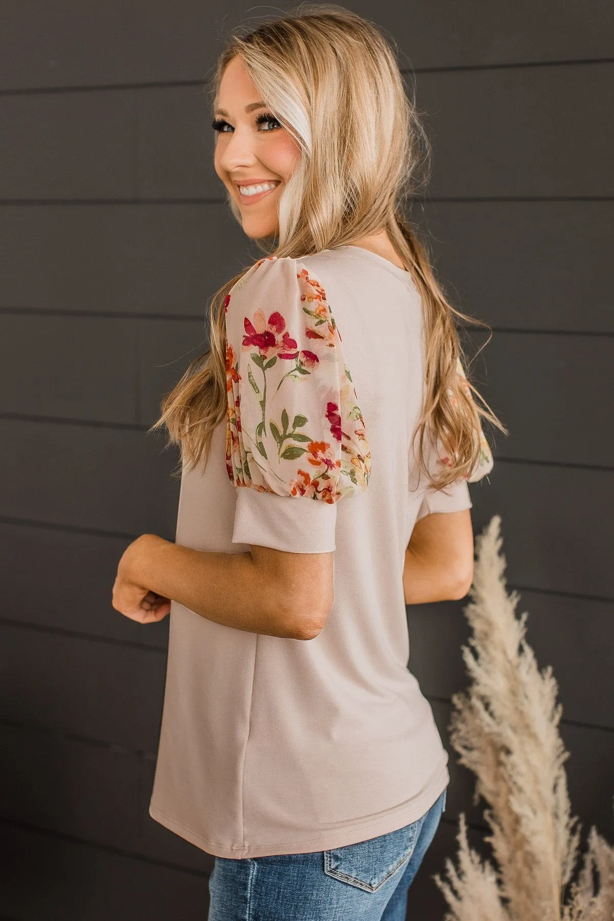 Take More Chances Puff Sleeve Top- Light Beige