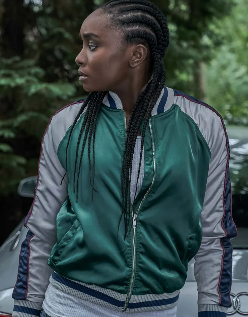 The Old Guard Kiki Layne Jacket | Nile Satin Varsity Jacket | 40% Discount