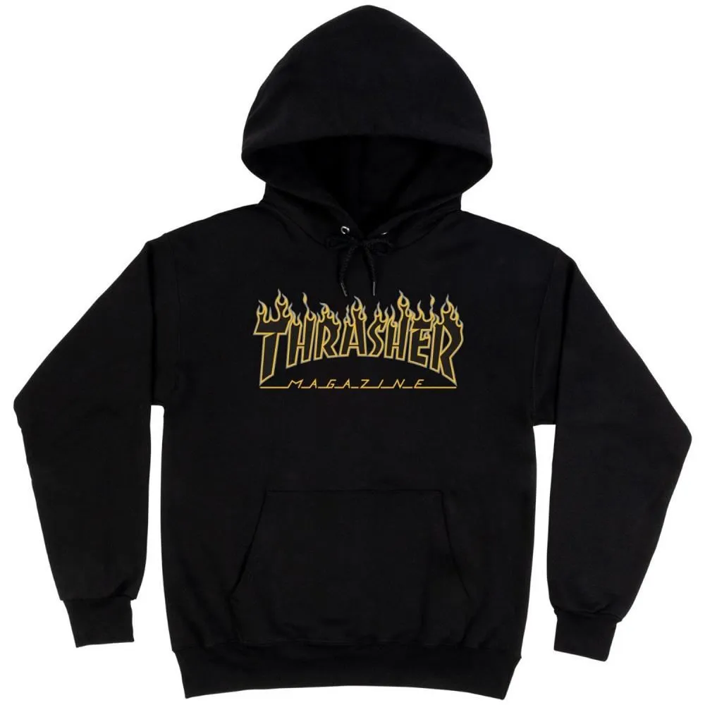 Thrasher Hooded Sweatshirt Flame Hood Black Yellow