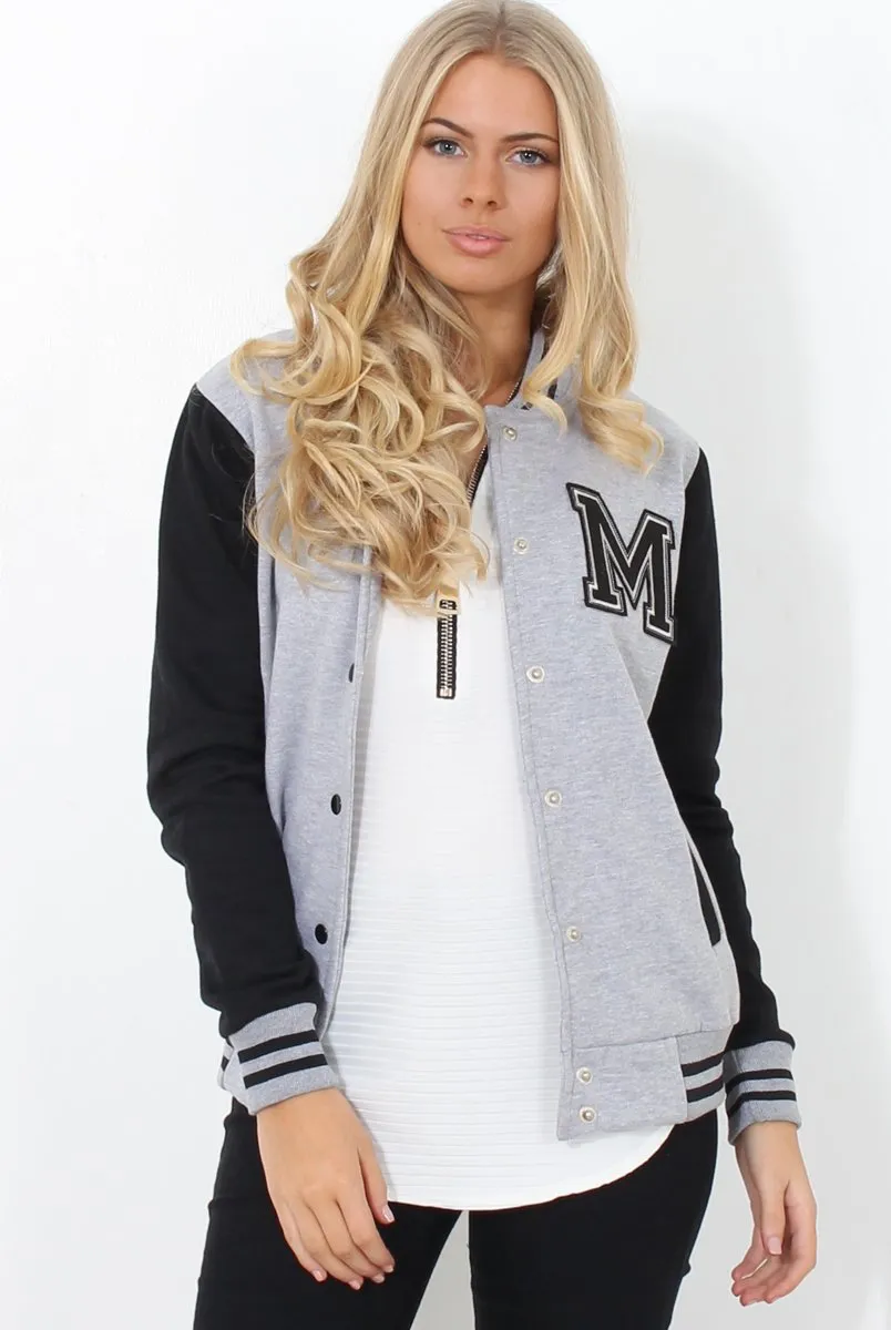 Tomo Grey And Black Baseball Jacket