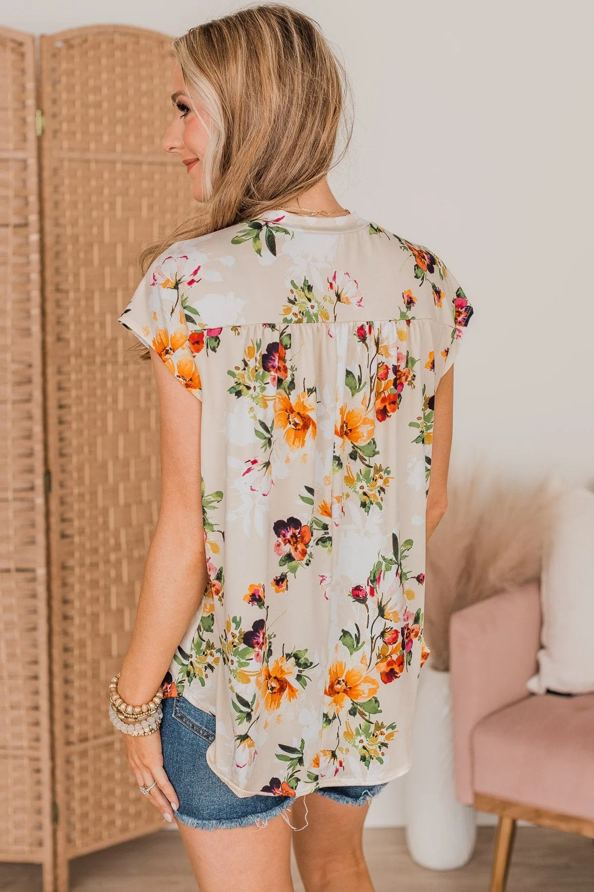 Tried Your Best Floral Top- Light Beige