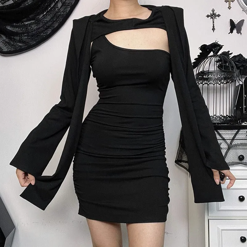 Women's Punk Cutout Long Sleeved Dress with Devil Hood