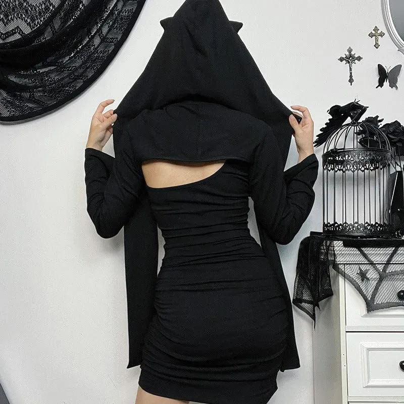 Women's Punk Cutout Long Sleeved Dress with Devil Hood