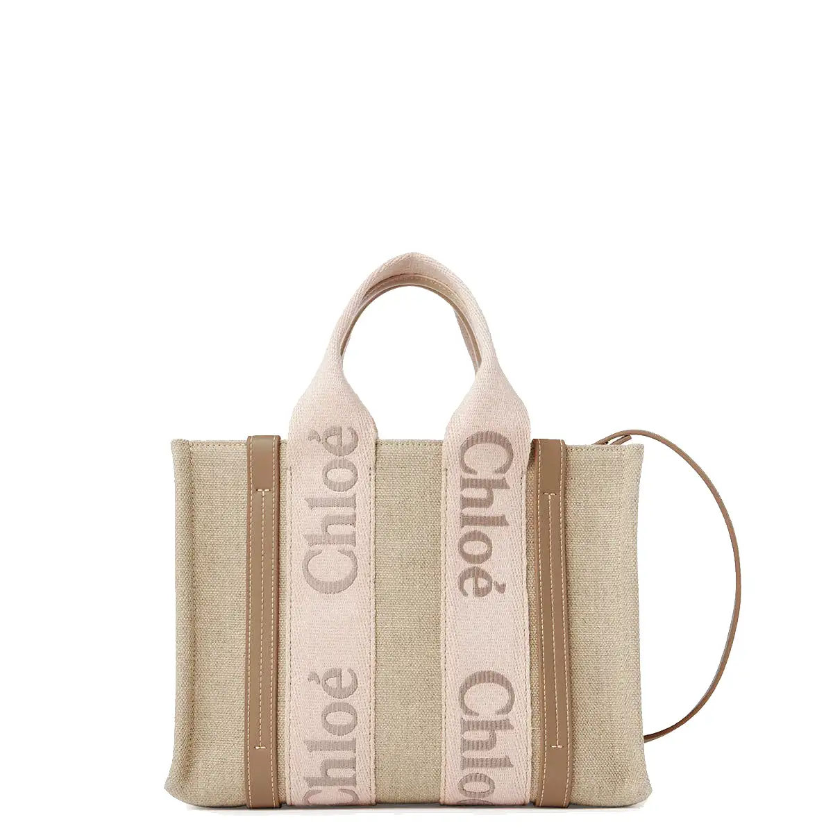 Woody Tote Small Embroidered Logo, Blush Beige