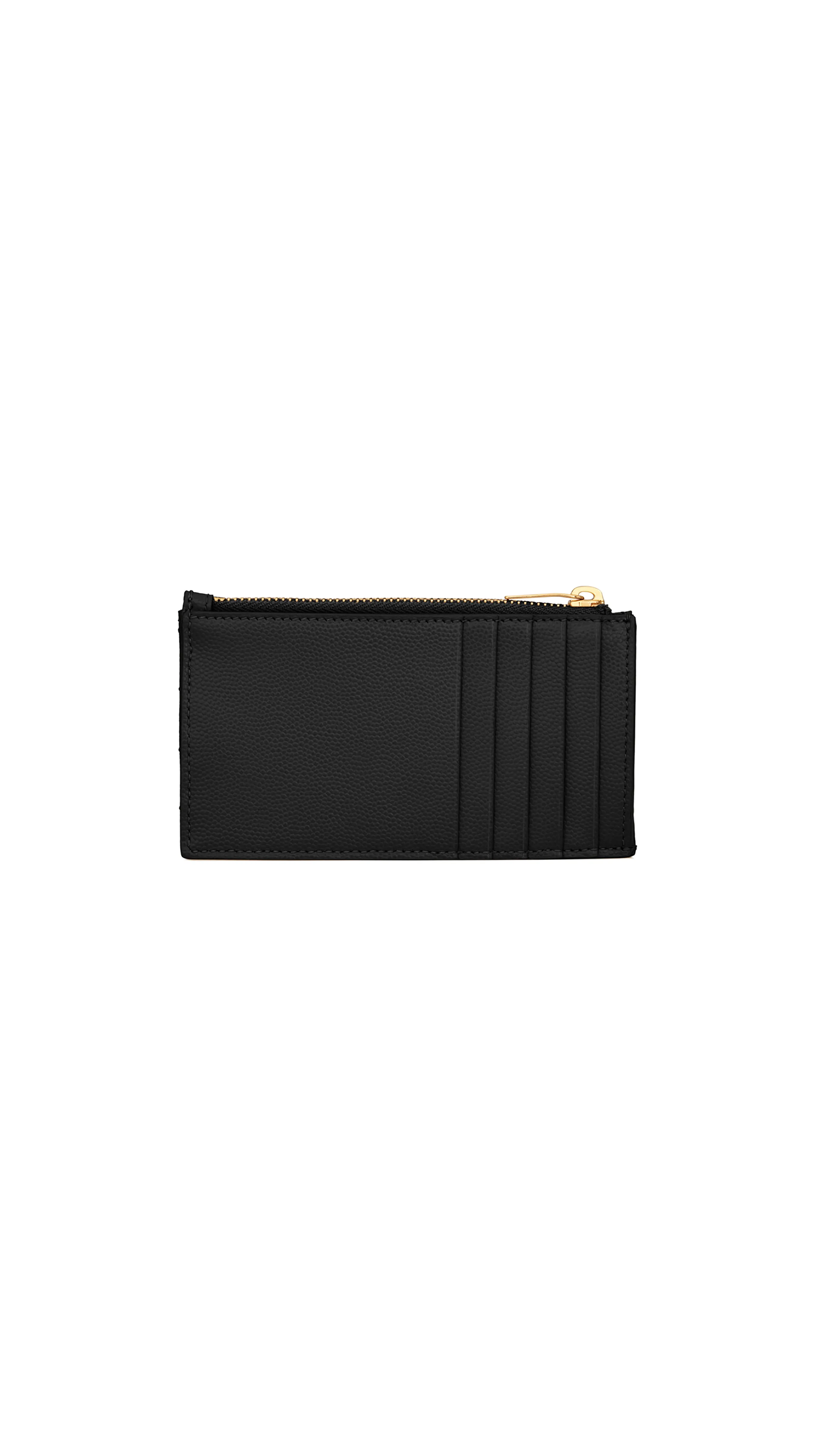 Zipped Card Case In Grain De Poudre Embossed Leather - Black