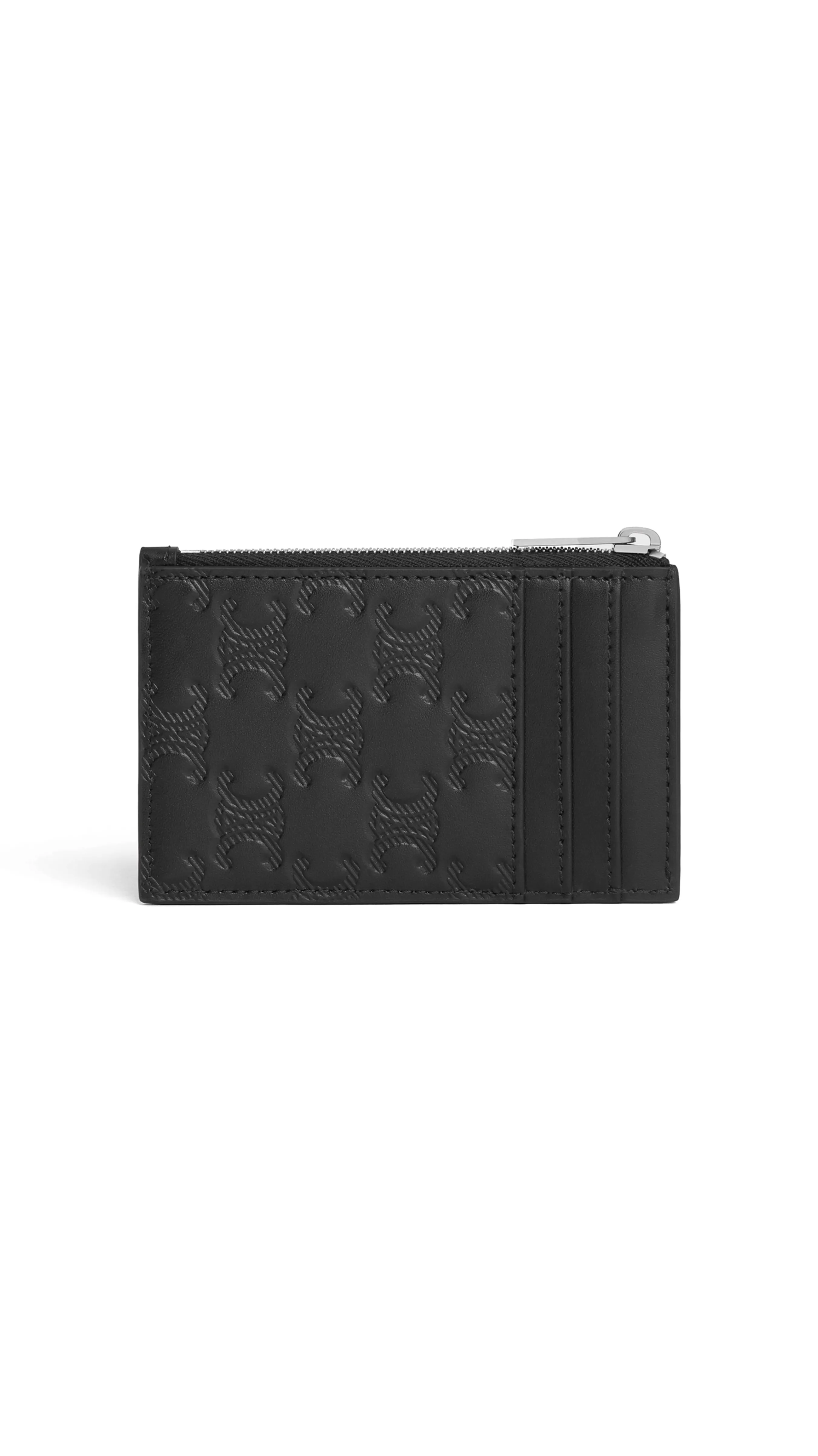 Zipped Card Holder in Calfskin with Triomphe Embossed - Black